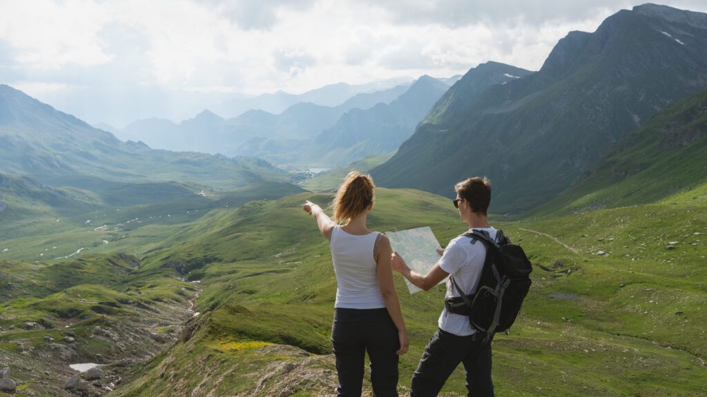 Hikers looking at a map